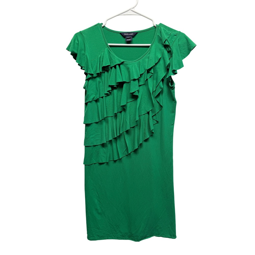 Ralph Lauren Green Ruffle Front Tiered Flutter Sleeve Top Large